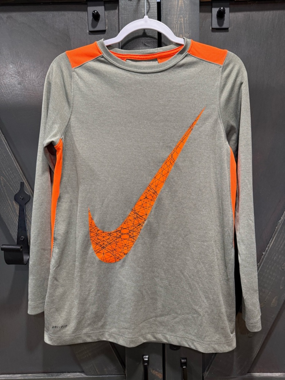 Nike Kids Long-Sleeve Dri-FIT Tee in Gray and Orange